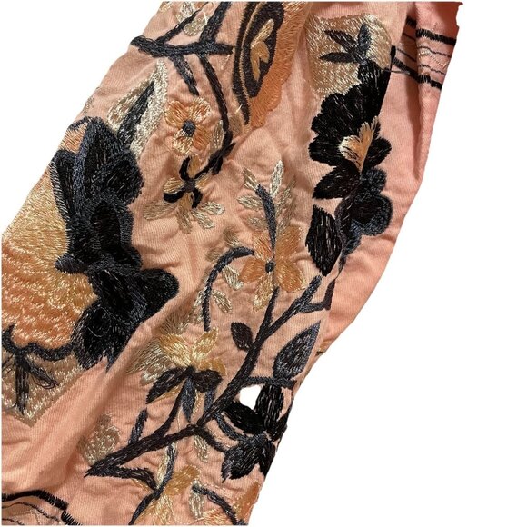 FREE PEOPLE Pink/Peach Fleur Du Jour Embroidered Cotton Shift Mini Dress Sz L - Picture 8 of 11